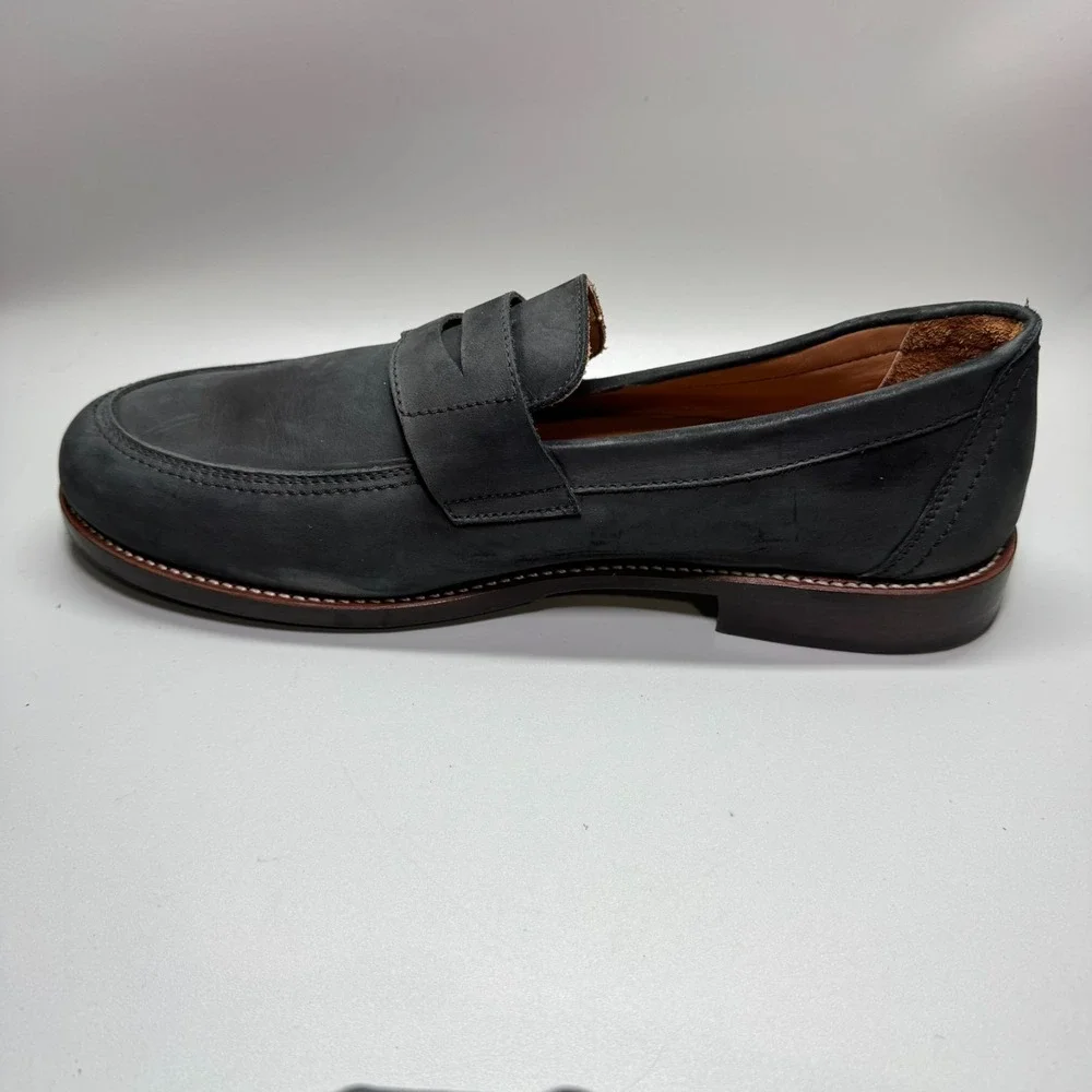 Adelante Shoe Co The Luca Men's Leather Penny Loafers Black Nubuck Leather 13EEE
